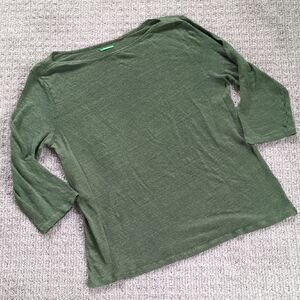 100% Linen Forest Green Soft Drape Boatneck Top, Size Large 💚